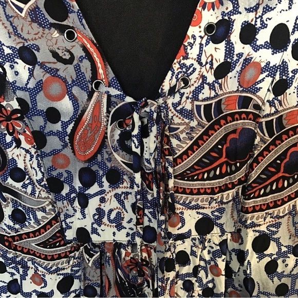 Tunic Top Sz6 Short Sleeve Lined Paisley V Neck Earth Tones - Picture 7 of 8